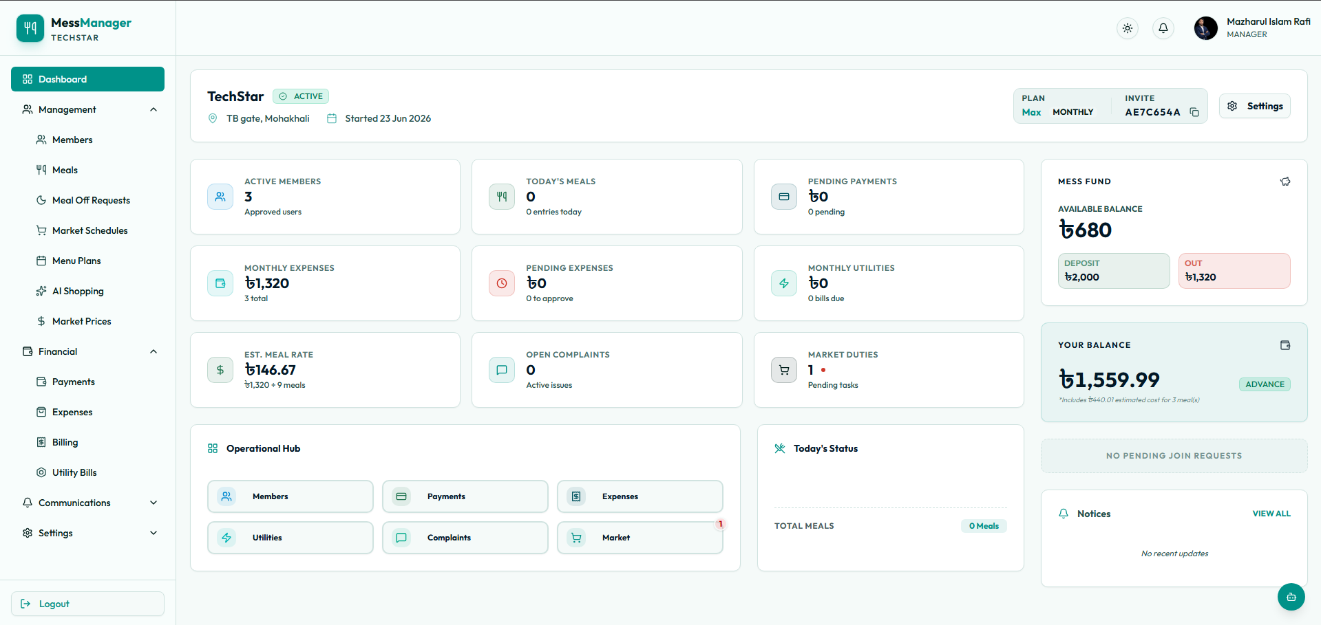 Mess Management System Screenshot 1